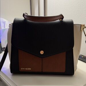 Steve Madden Black, Brown, and White Satchel